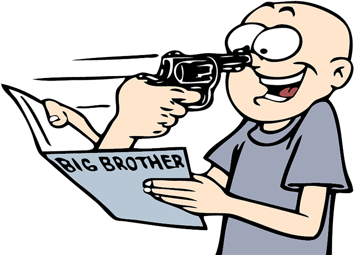 Cartoon A Cartoon Of A Man Holding A Gun To His Nose