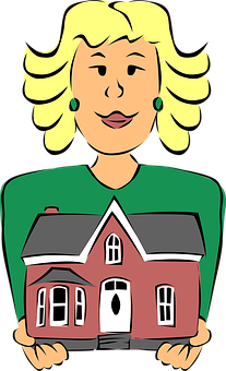 A Cartoon Of A Woman Holding A House