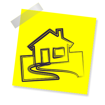 A Yellow Post It Note With A Drawing Of A House On It