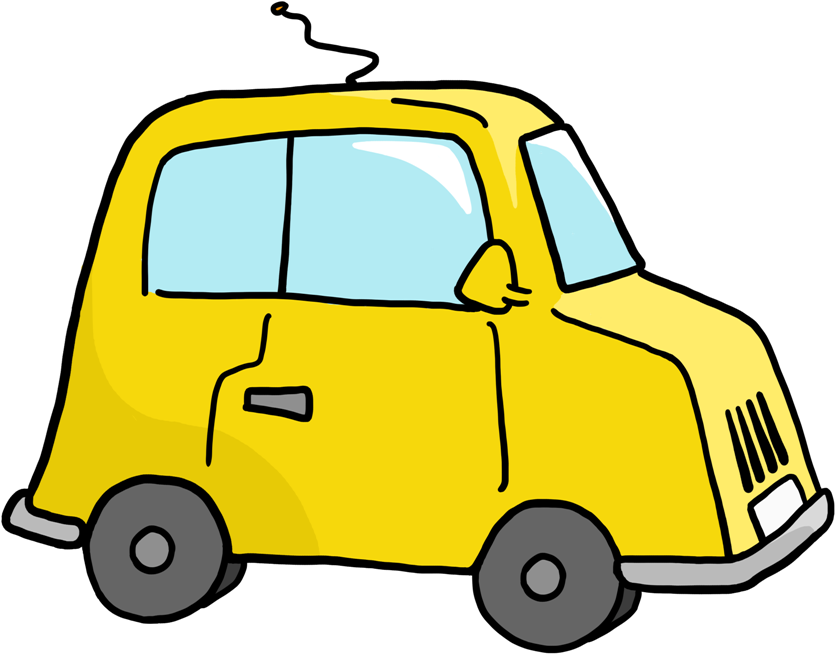 A Cartoon Of A Small Yellow Car