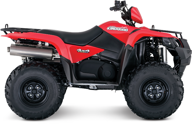 A Red Four Wheeler With Black Wheels