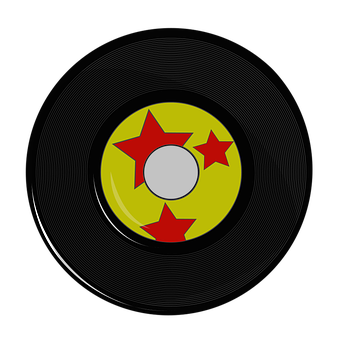 A Record With A Yellow Circle With Red Stars On It