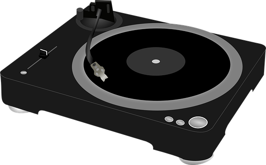 A Black Record Player With A Black And Silver Disc