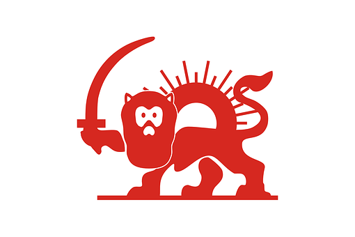 A Red Cartoon Of A Lion Holding A Sword