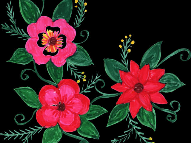 Red And Pink Flowers Design