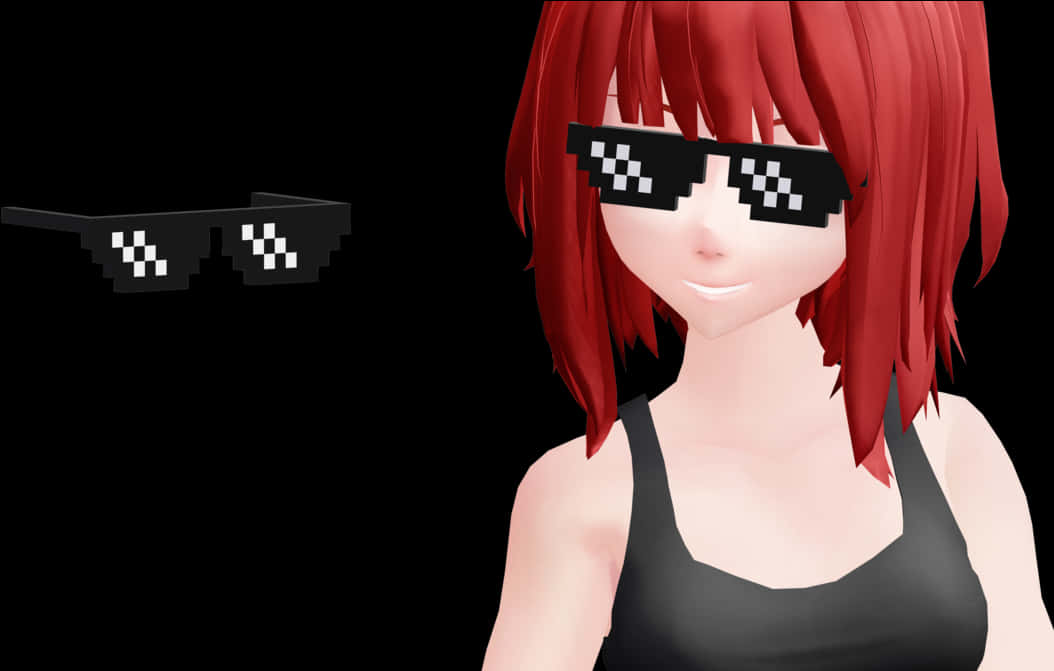 A Cartoon Girl With Red Hair And Sunglasses
