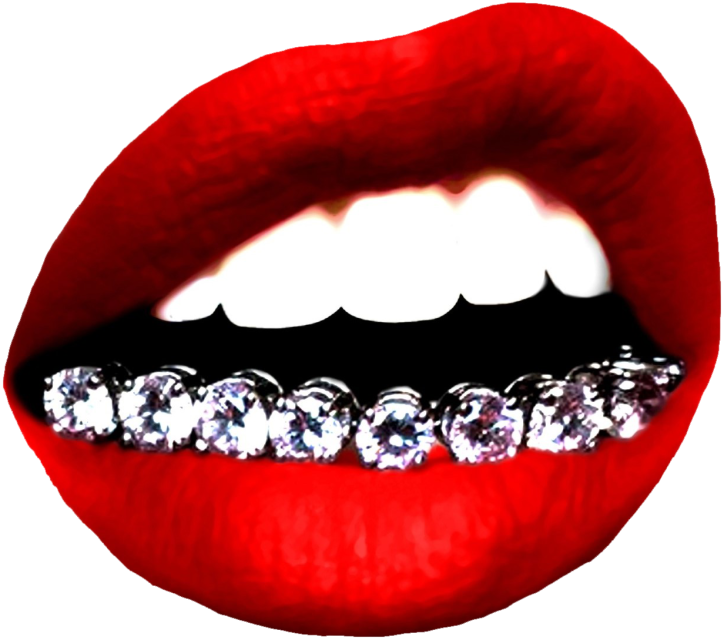 A Close Up Of A Lips With A Few Diamonds In It