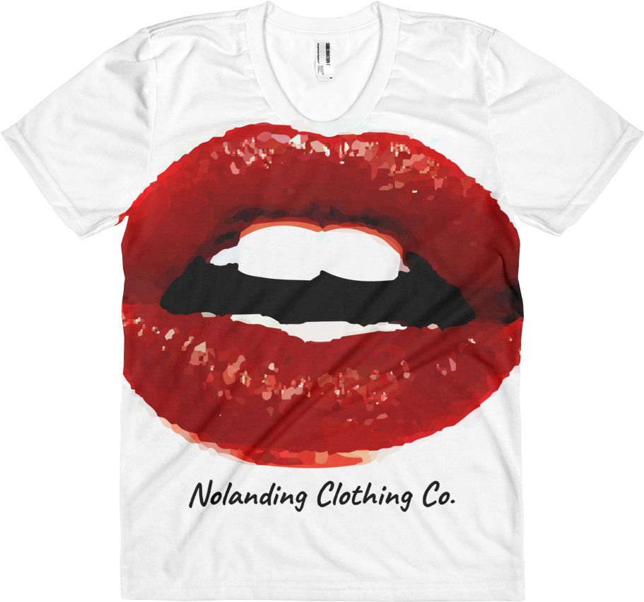 A White Shirt With Red Lips On It