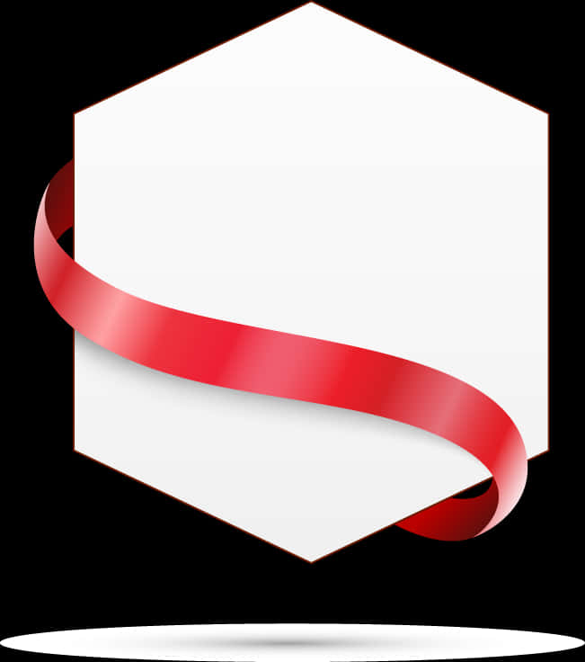 Red Ribbon On White Hexagon