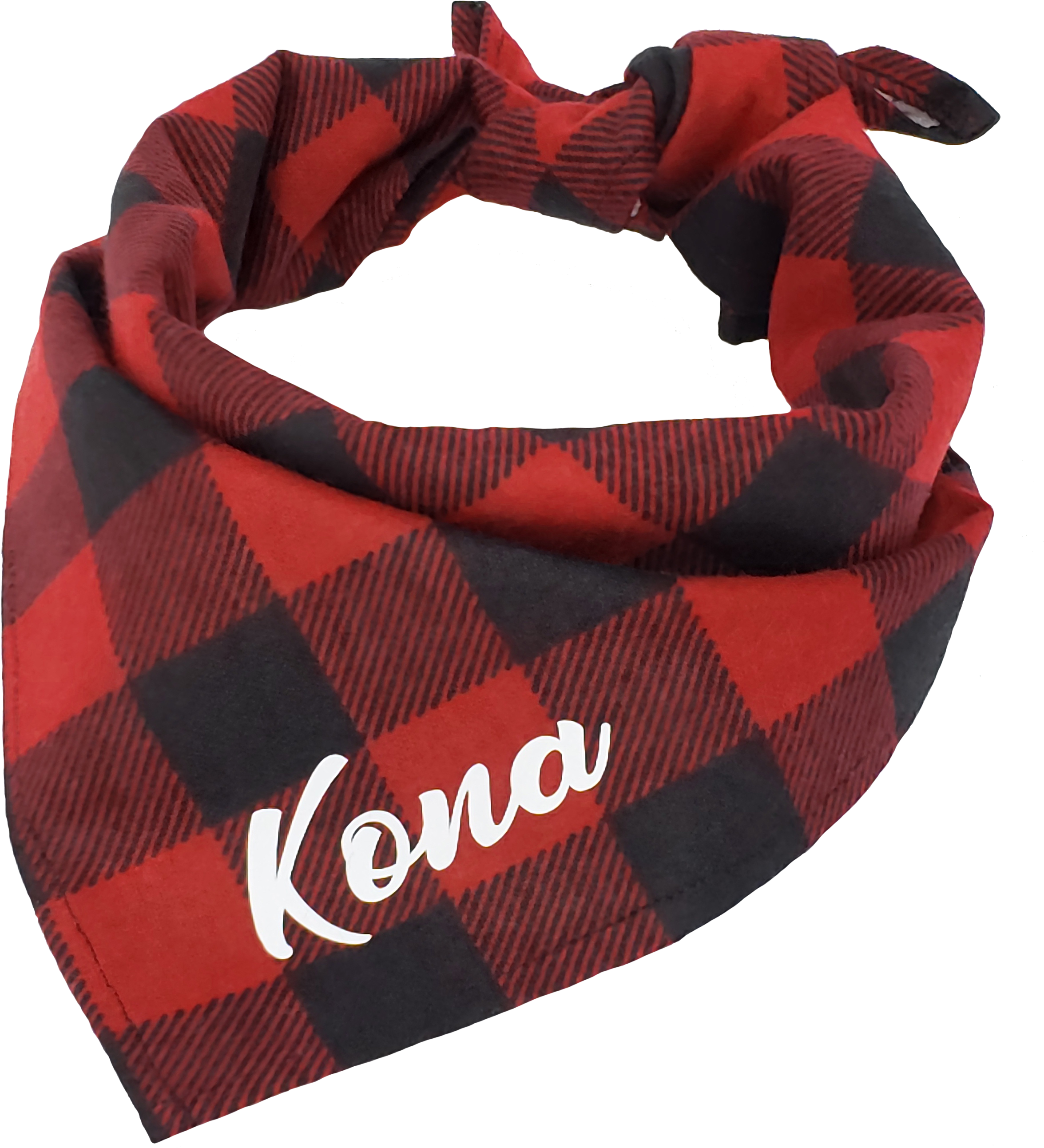 A Red And Black Bandana With A White Text