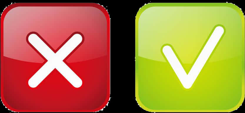 A Red And Green Buttons With White X And A Check Mark
