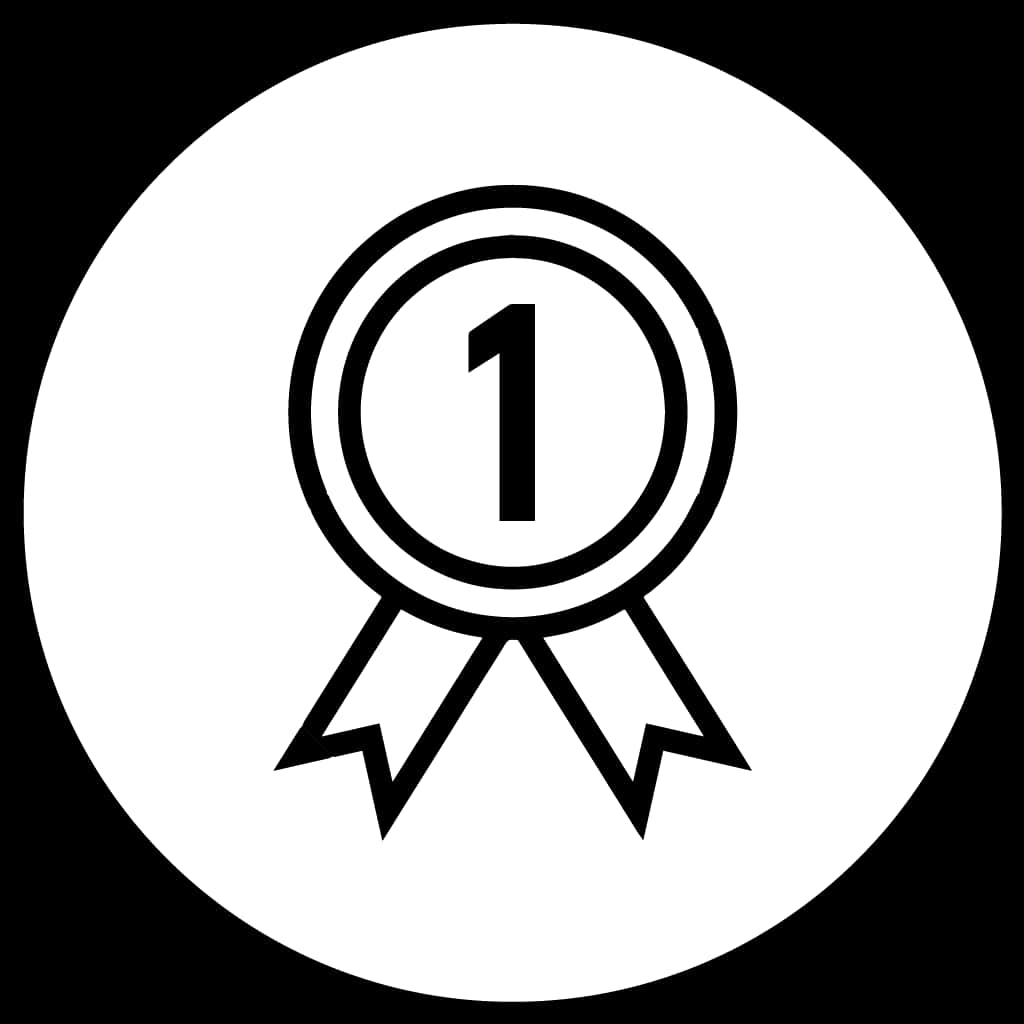 A Black And White Circle With A Number And Ribbons