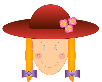 A Cartoon Of A Girl With Braids Wearing A Hat