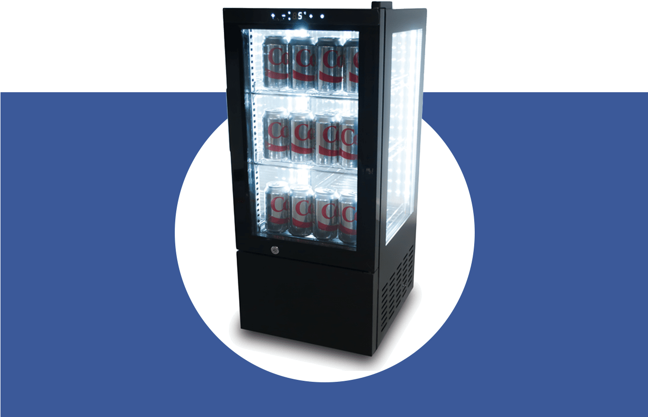 A Black Beverage Cooler With Cans In It