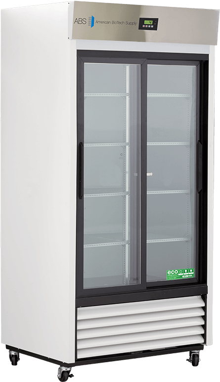 A White Refrigerator With Glass Doors