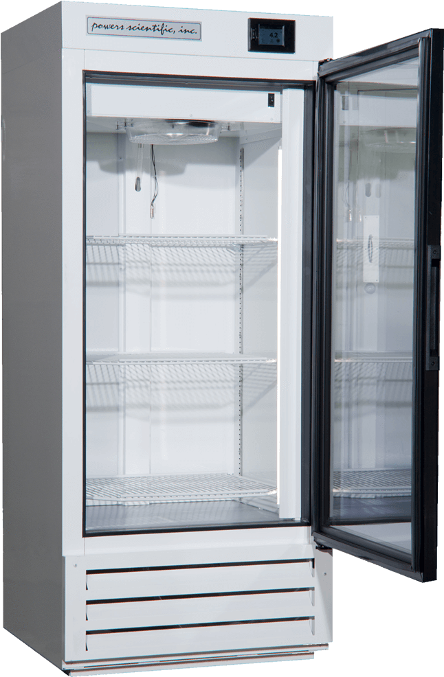 A White Refrigerator With Glass Doors