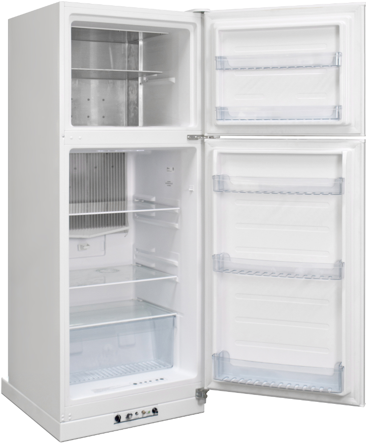A White Refrigerator With Shelves