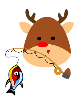 A Cartoon Deer With A Fishing Rod And Fish