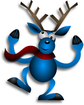 A Blue Cartoon Animal With A Scarf And Antlers