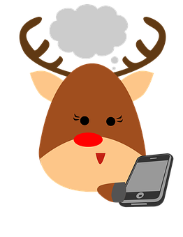 A Cartoon Of A Reindeer Holding A Cell Phone