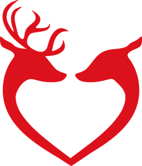 A Red Deer And Deer Head In A Heart Shape