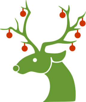 A Green Reindeer With Red Balls On Horns