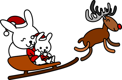 A Cartoon Of A Rabbit And A Bunny In A Sleigh