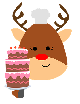 A Cartoon Of A Reindeer With A Cake