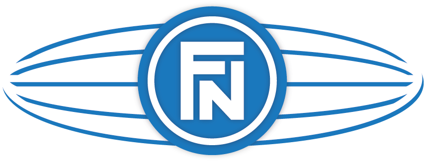 A Blue And White Logo With Black Stripes