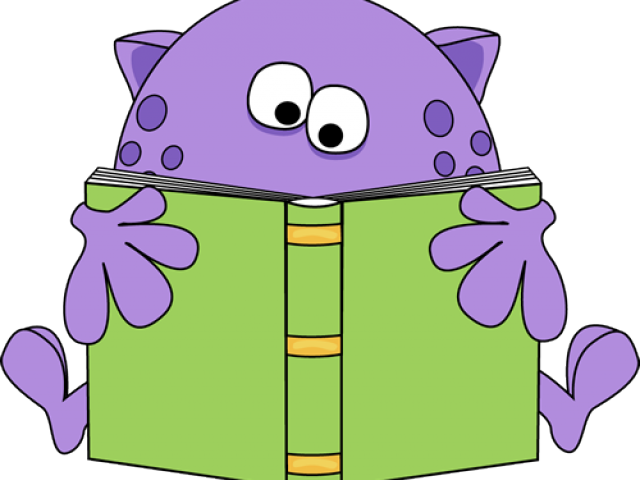 A Cartoon Of A Purple Monster Reading A Book