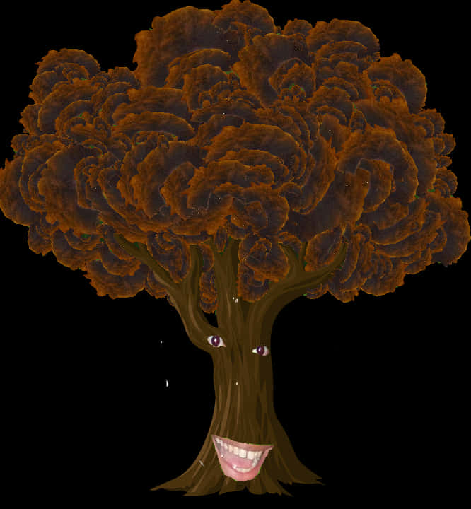 A Cartoon Tree With A Face