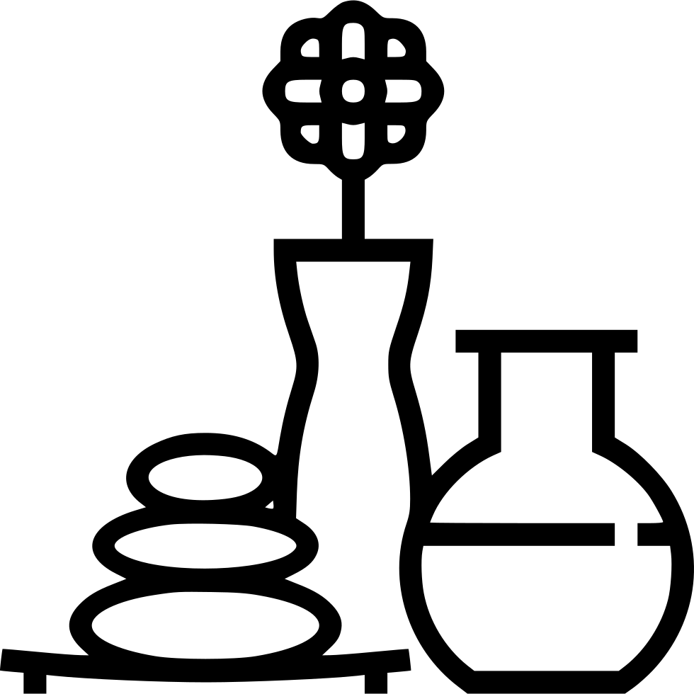 A Black Outline Of Vases And A Vase With A Flower
