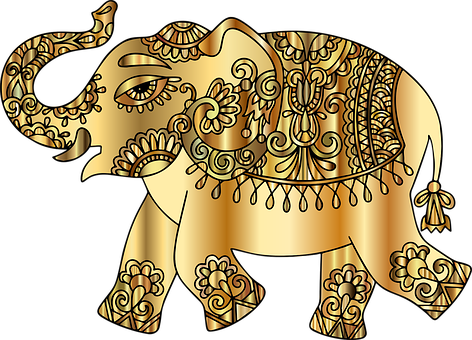 A Gold Elephant With Ornaments
