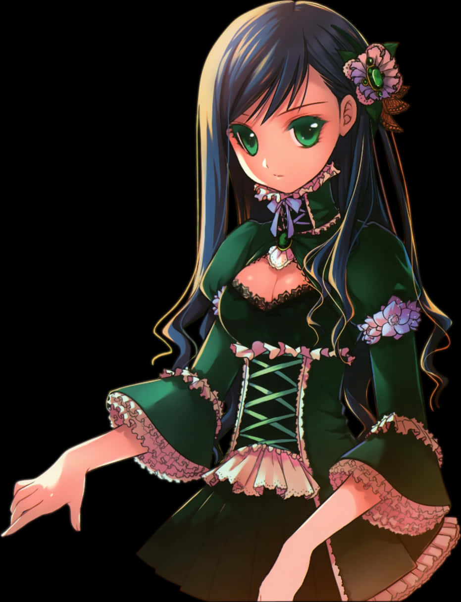 Renders Girl Woman Vert Brune Fleur Robe Ariste D Myo - Anime Girl Robe, Hd Png Download