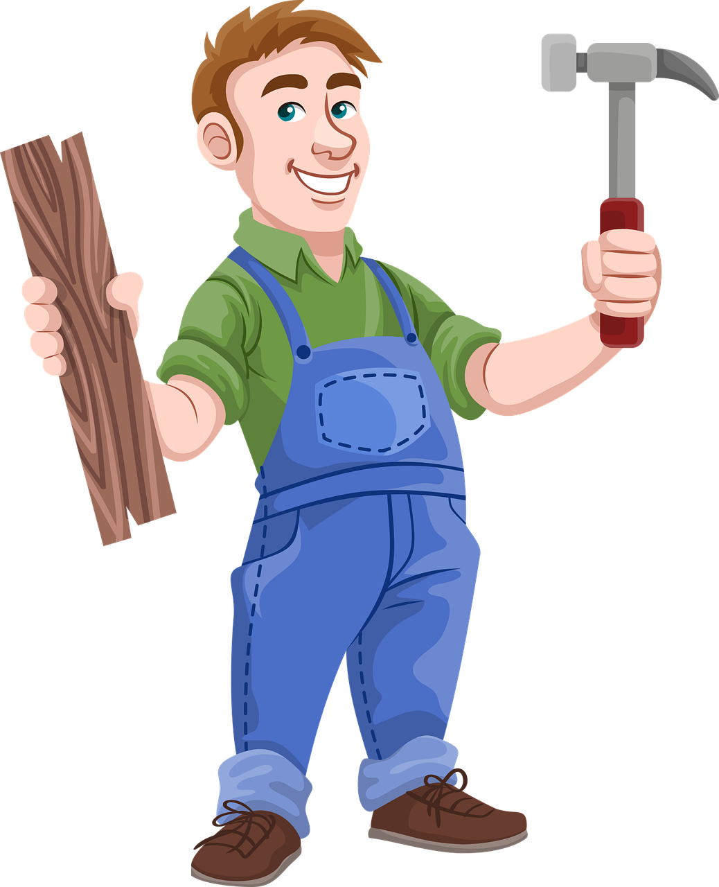 A Cartoon Of A Man Holding A Hammer And Wood