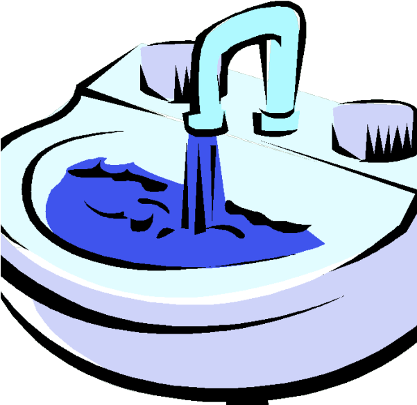 A Cartoon Of A Sink With Blue Water
