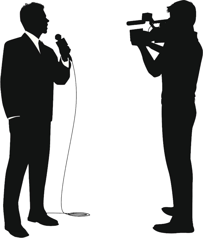 Silhouette Of A Man Holding A Microphone And A Man Holding A Microphone