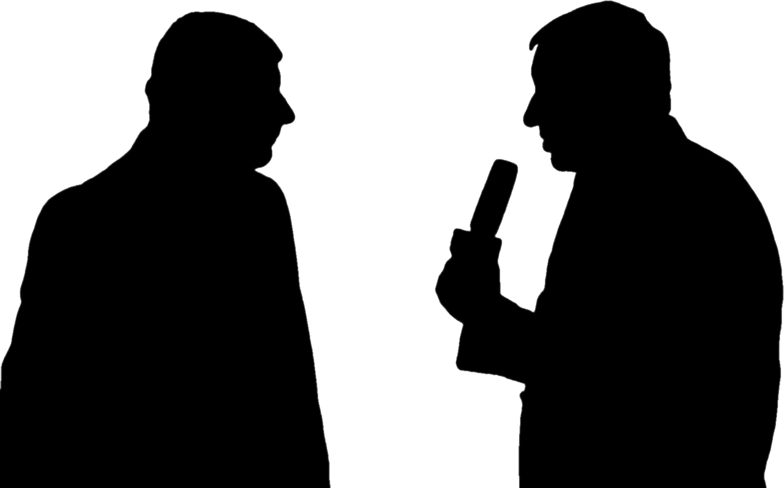Silhouette Of A Man Holding A Microphone And Talking To Another Man