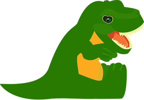 A Green Dinosaur With Yellow And Orange Teeth