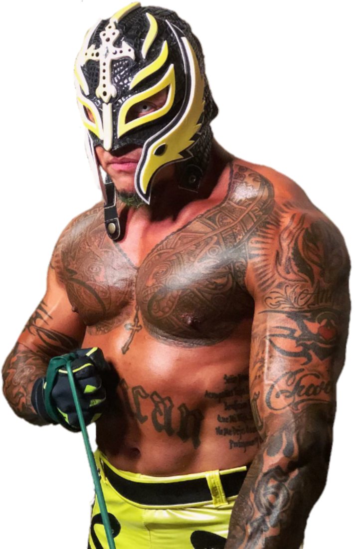 A Shirtless Man With Tattoos And A Mask