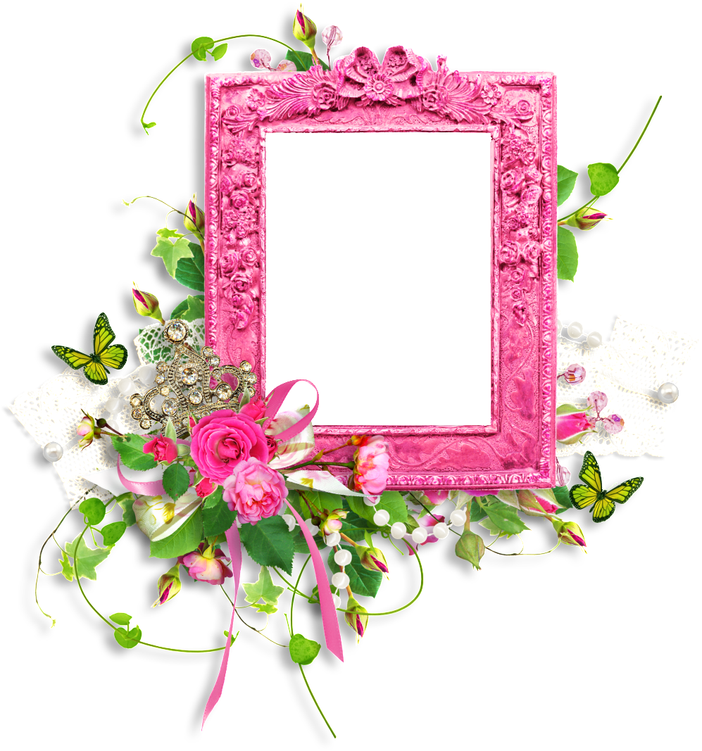 A Pink Frame With Flowers And Lace