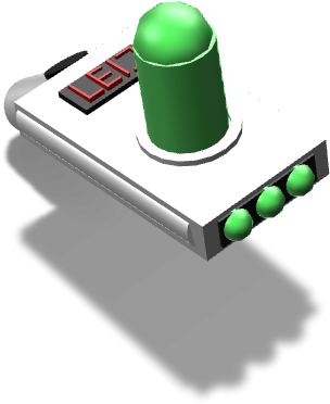 A White And Green Object With Buttons And A Red Text