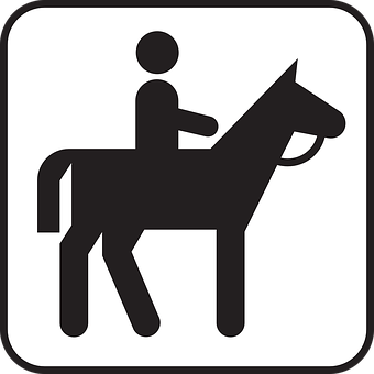 A Black And White Sign With A Person Riding A Horse