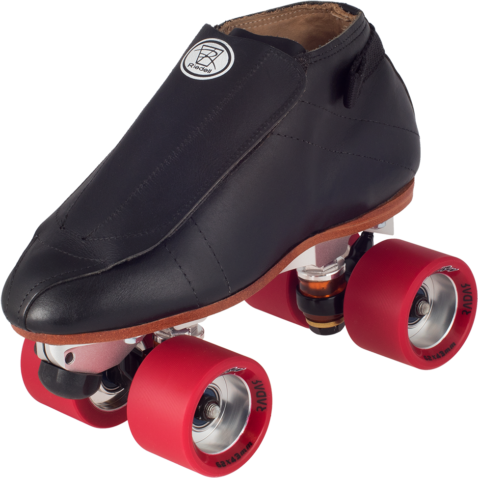 A Black Roller Skate With Red Wheels