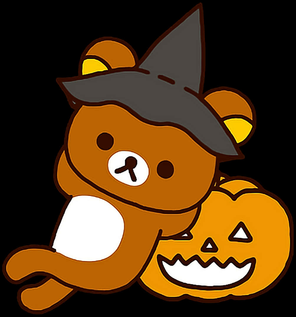 A Cartoon Bear With A Hat And Pumpkin
