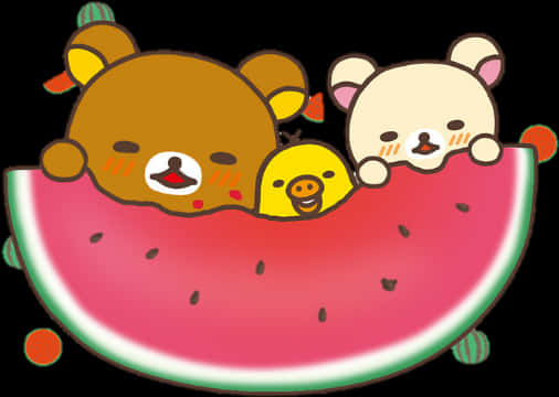 A Group Of Cartoon Animals In A Watermelon