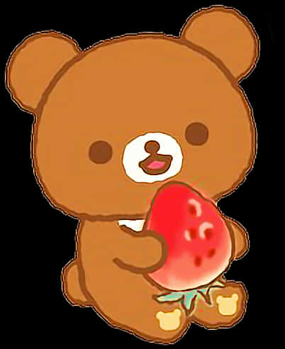 A Cartoon Of A Teddy Bear Holding A Strawberry