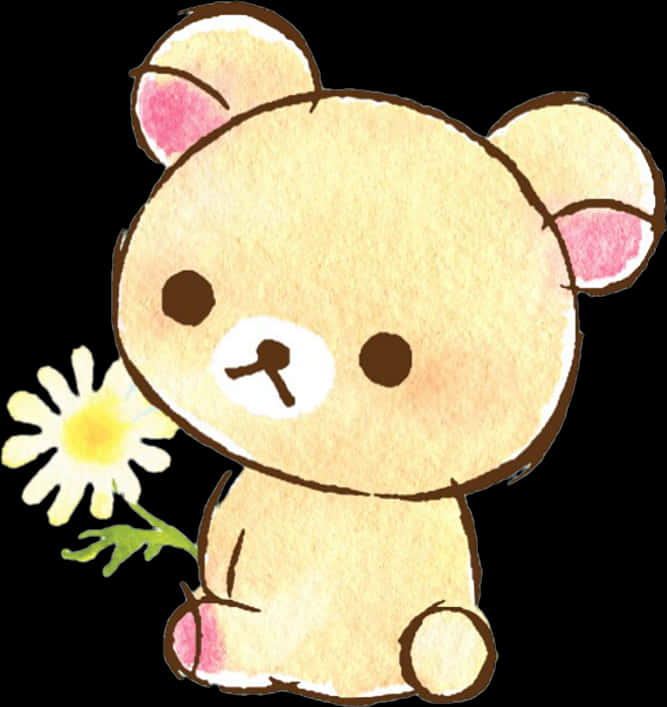 A Cartoon Bear Holding A Flower