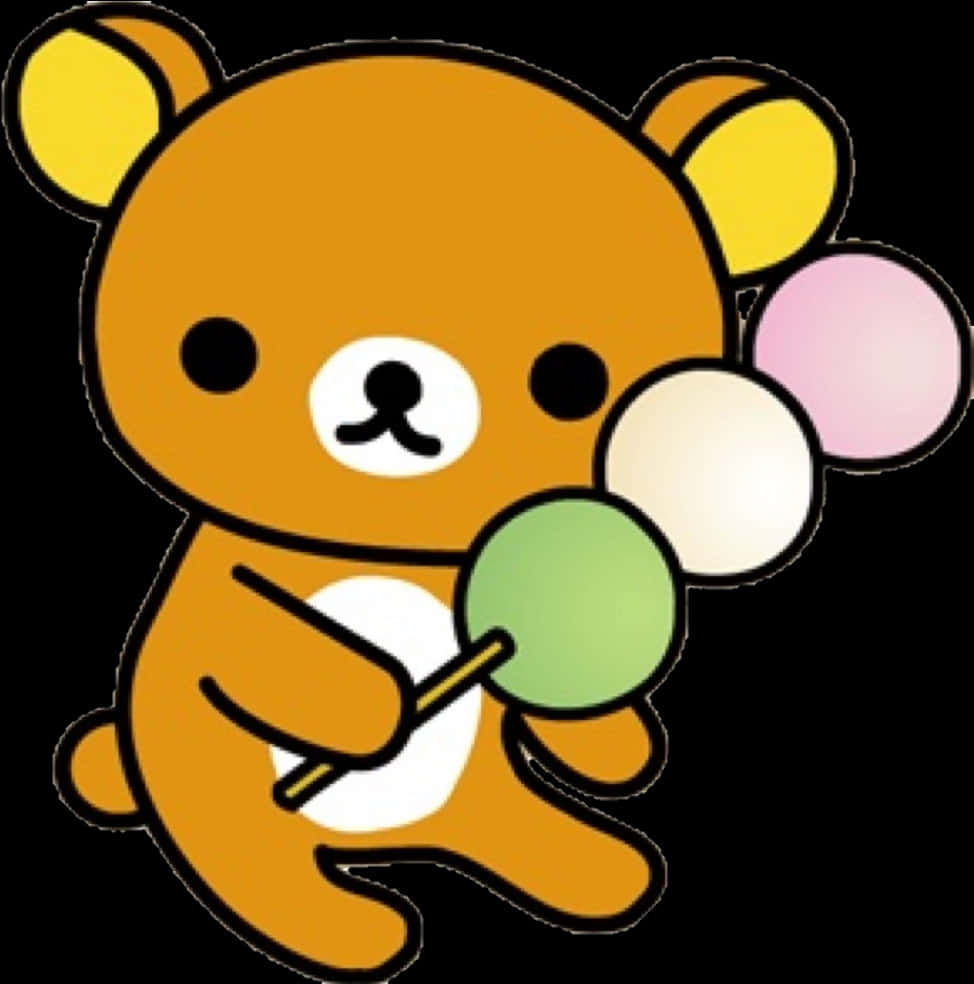 A Cartoon Bear Holding Three Colorful Lollipops
