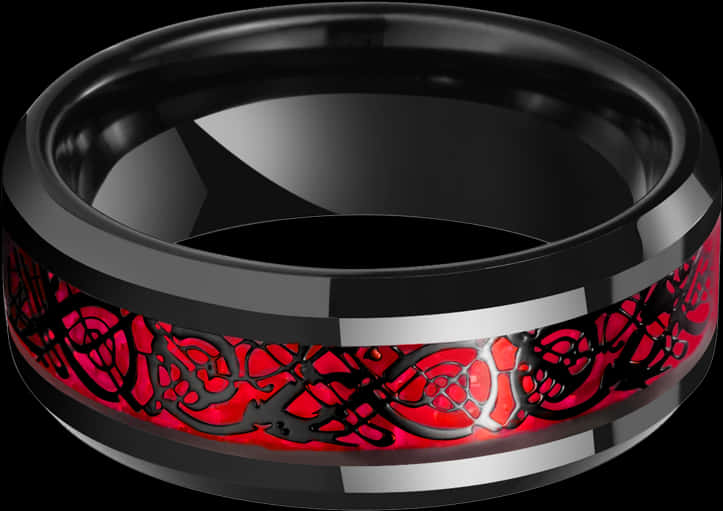 A Black Ring With Red And Silver Trim